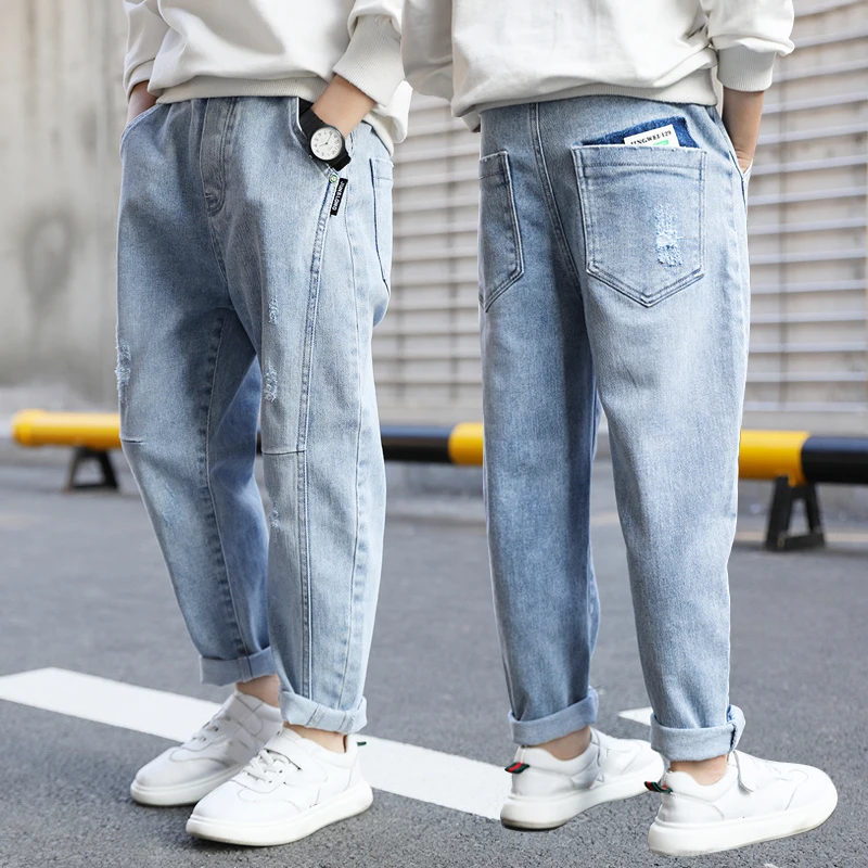 

Boys Fashion Denim Pants Boys Casual All-match Jeans 4-16Yrs Teen New Water Washing Jogging Trousers Spring Autumn Korean Style