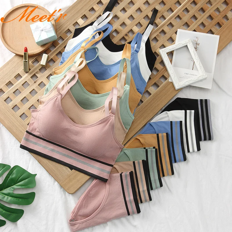 

Meet'r Women Bra Panties Set Seamless Top Female Sport Crop Top Beauty Back Bralette Brief Sexy Lingerie Fitness Underwear Set