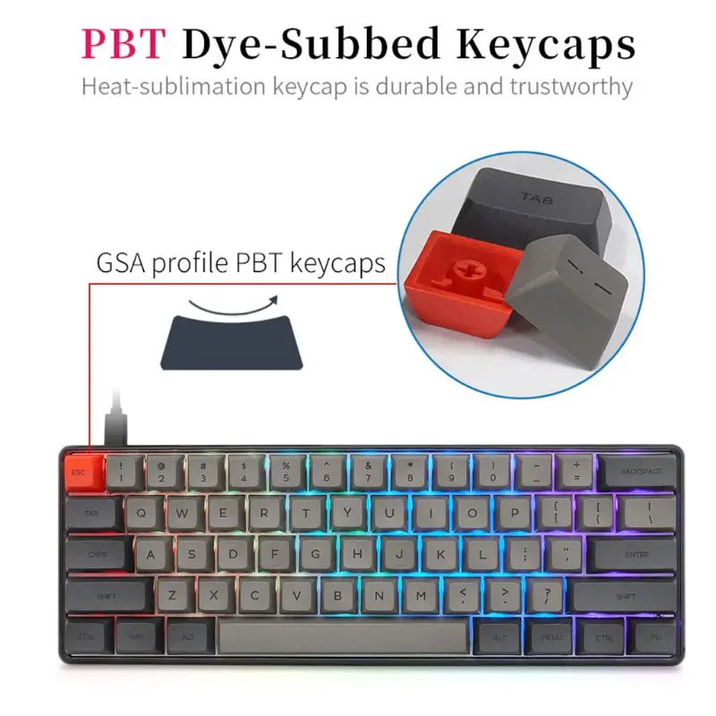 rgb led backlit wired mechanical keyboardportable compact waterproof mini gaming keyboard 61 pbt keycaps gateron switcs free global shipping