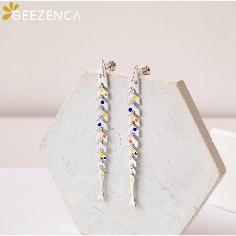

P35 925 Silver Color Glaze Fish Women's Stud Earring Fine Jewelry Elegant Cute Trendy Earrings Original Design Party Gift