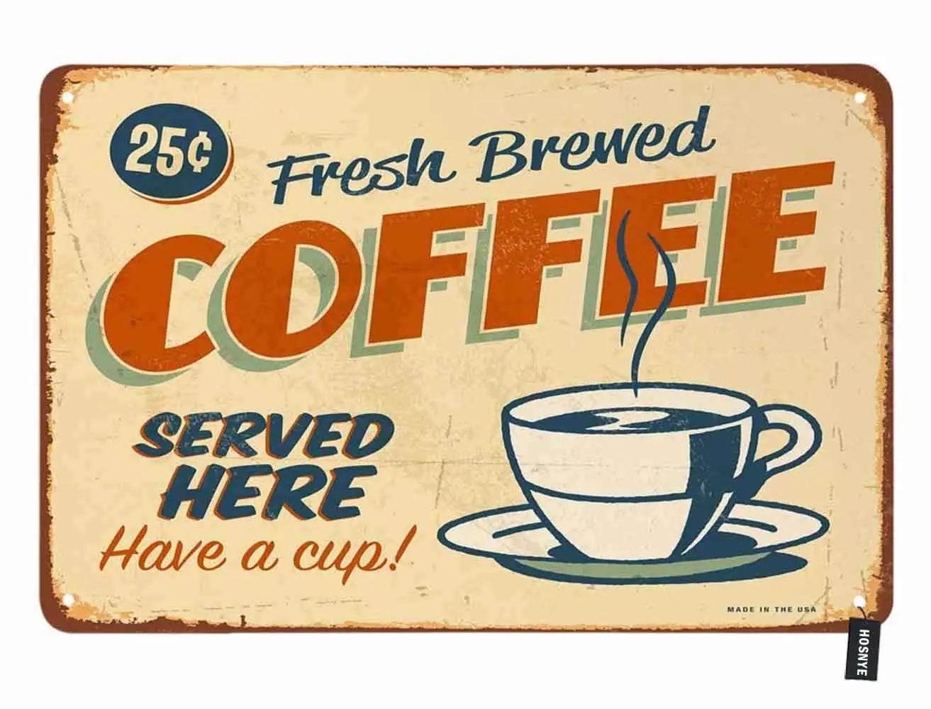 

Fresh Brewed Coffee Tin Sign Served Here Old Fashioned Coffee Restaurant Vintage Metal Tin Signs for Men Women Wall Art