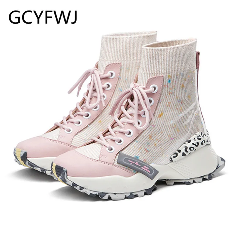GCYFWJ/высокие кроссовки из ПВХ женская трикотажная дышащая обувь Модные