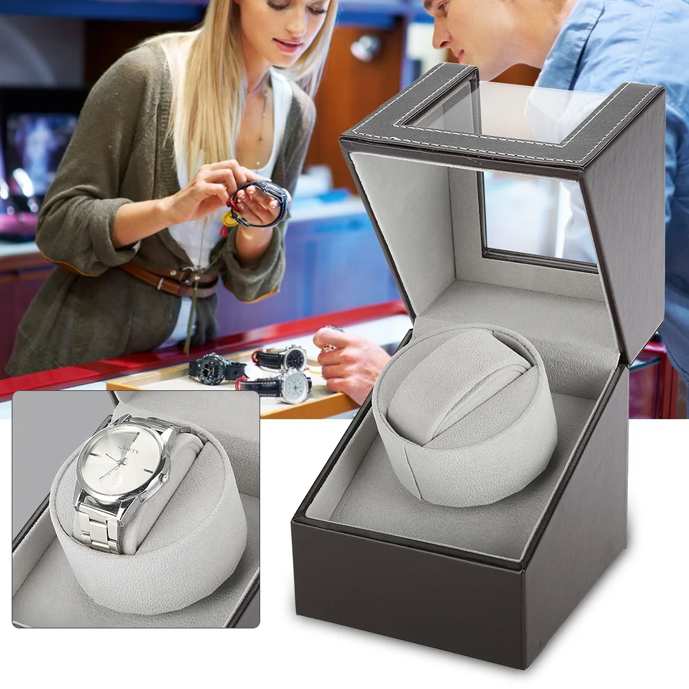 

Watch Winder Single Automatic Mechanical PU Watch Winder Motor Wristwatch Holder 100-240V Brown EU Plug