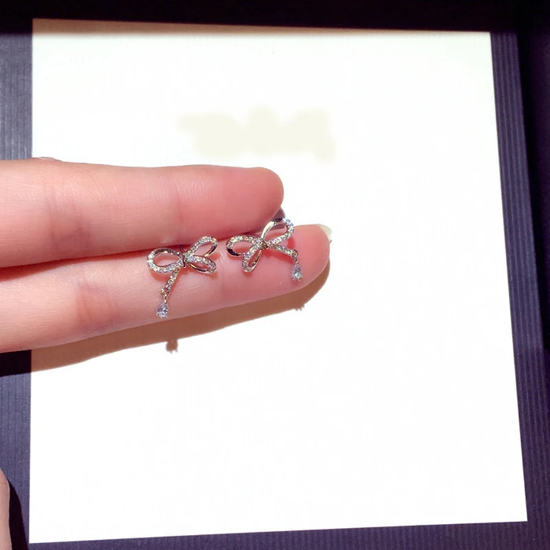 

New Stud Earrings Fashion Jewelry Trend Korean Rhinestone Bowknot Earrings For Women Female