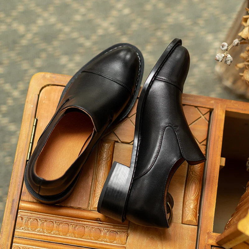

Women Shoes Natural Leather pumps 22-24.5cm spring and summer cowhide Sheepskin insole heels for women all-match leather shoes