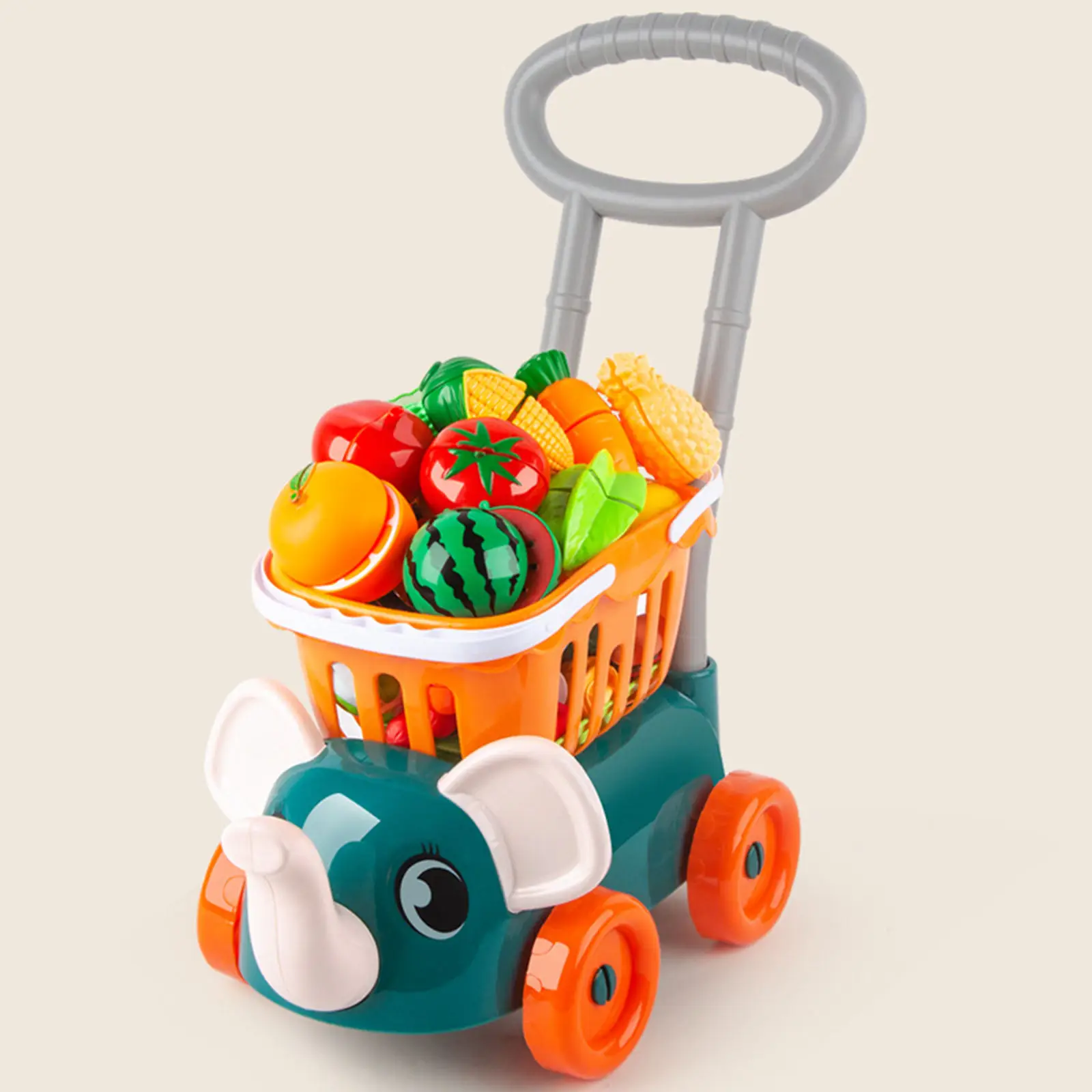 

Deluxe Shopping Cart Pretend Play Grocery Cart Trolly Cutting Food Playset Kids Groceries Playing Learning Toys