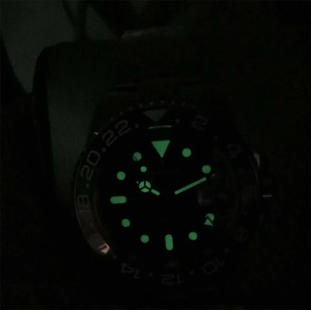 40 мм parnis GMT 3804 Автоматические наручные часы для мужчин сапфировое стекло светящийся Водонепроницаемый черный циферблат керамический ободок SS браслет