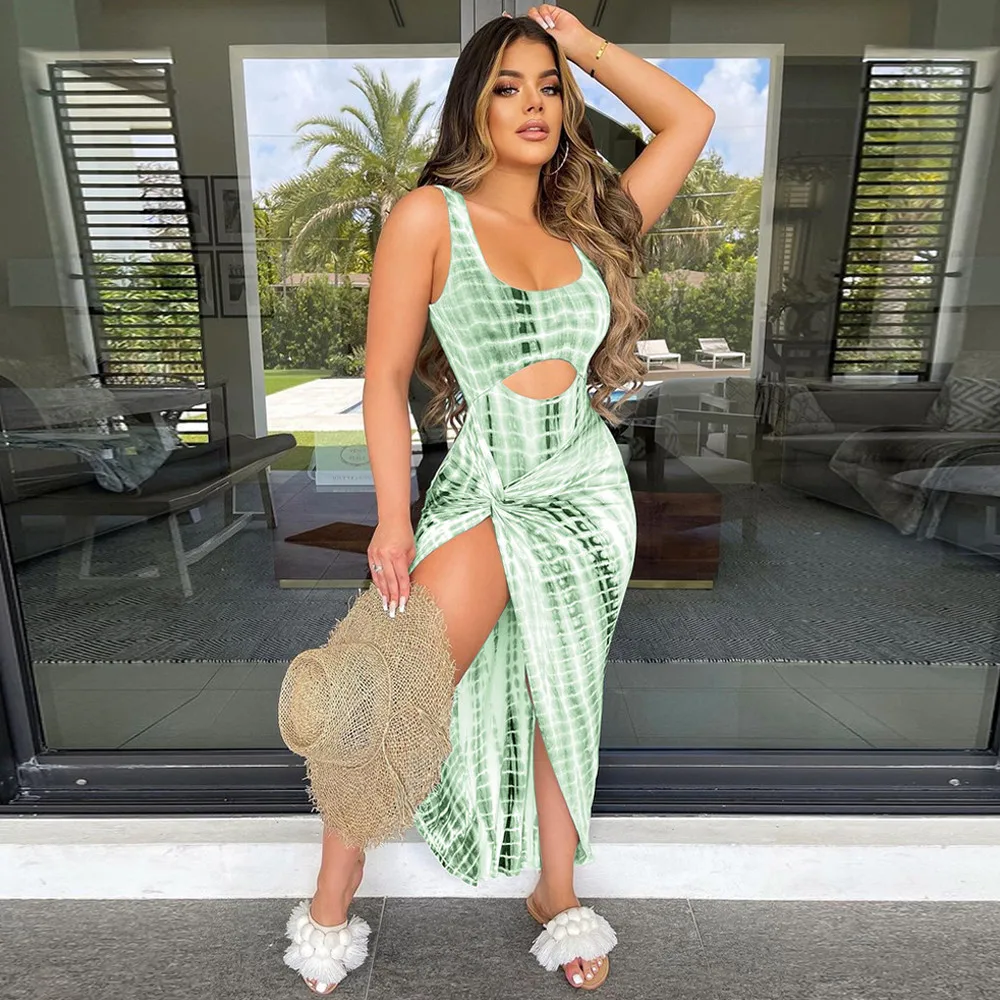 

Женский комплект из 2 предметов с принтом, летний костюм для отпуска с вырезами, облегающий Боди и юбка с высоким разрезом сбоку