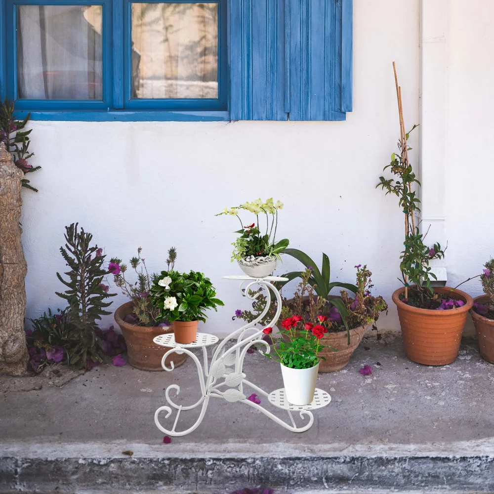 

1Pc Balcony Flowerpot Shelf Multistory Iron Stand Flower Pot Storage Rack White