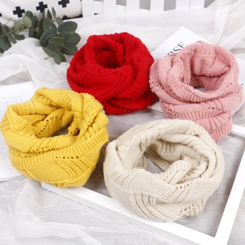 

Children's Warm Wool Scarf In Autumn and Winter Pure Color Knitted Scarf Pupil Collar for 2-10Y Christmas Gifts Kid Gift