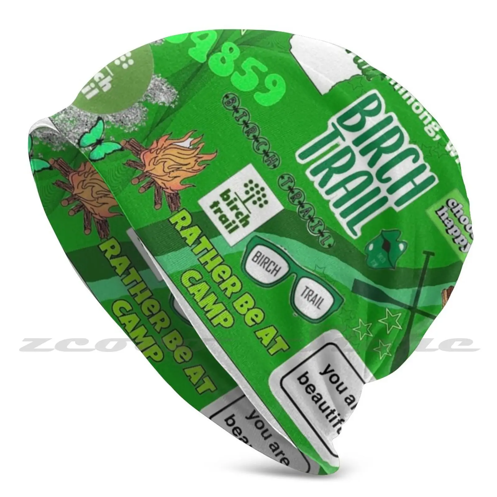 

Березовая тропа коллаж вязаная шапка эластичная мягкая Индивидуальный узор подарок Кепка Березовая тропа кемпинг