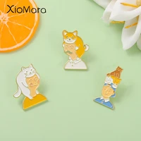 lovely animals lying on peoples head enamel pins cute kitties dog brooches for pet lover bag backpack badge jewelry gift friend