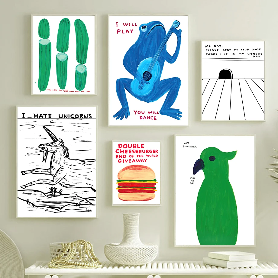 David Shrigley попугай лягушка банан и лимон настенная живопись на холсте