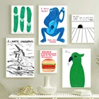 David Shrigley, попугай, лягушка банан и лимон, настенная живопись на холсте, скандинавские постеры и принты, настенные картины для декора гостиной