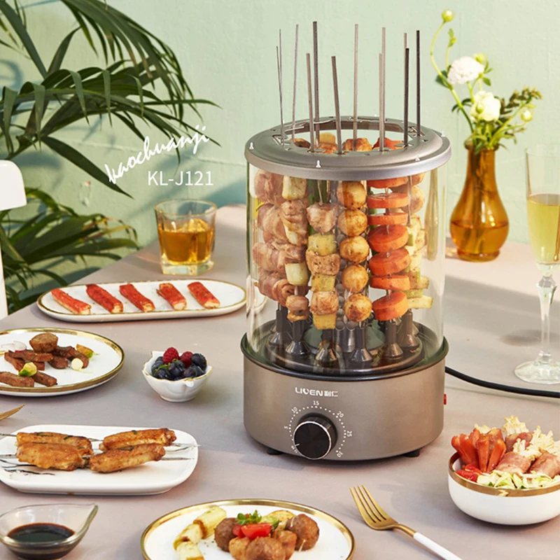 Electric Grill Barbecue Machine Timing Household Autorotation Kebab Machine Small smoke-free BBQ Maker Doner Meat Kabob Cooker