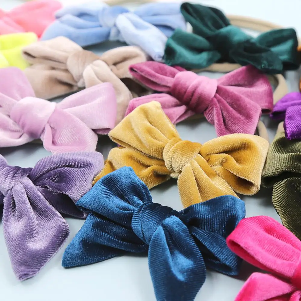 24 Pcs/Lot Velvet Hair Bows Elastic Nylon Bands For Baby Girls Korean Elegant Fashion Headband Children Accessories | Мать и ребенок