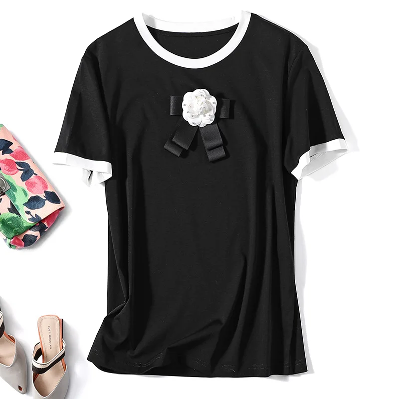 

Women T-shirts Casual Tee Shirt Femme Summer Short Sleeve Female T shirt Black