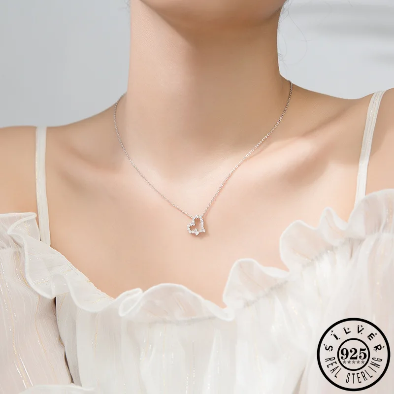 

100% 925 Sterling Silver Cubic Zircon Heart Shape Pendant Statement Gold Color Plated Chain CZ Collar Necklace for Women