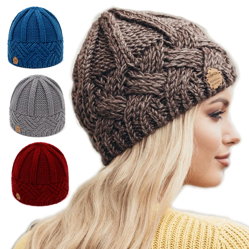 

Women's Hat Winter Fashion Ladies Men Knitted Warm Diamond Lattice Oversized Solid Beanie Hat Cap Skateboard Hats Solid Color