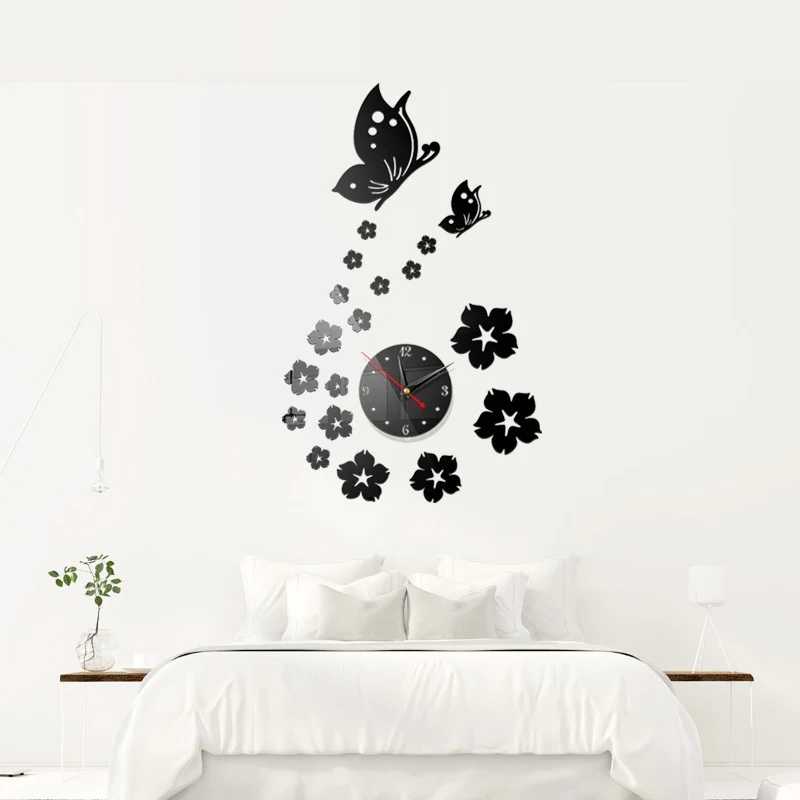 

Large 3D Wall Clock Silent Clock Fairy Butterfly Wall Paste three-dimensional Creative Wall Stickers Living Room Decoration