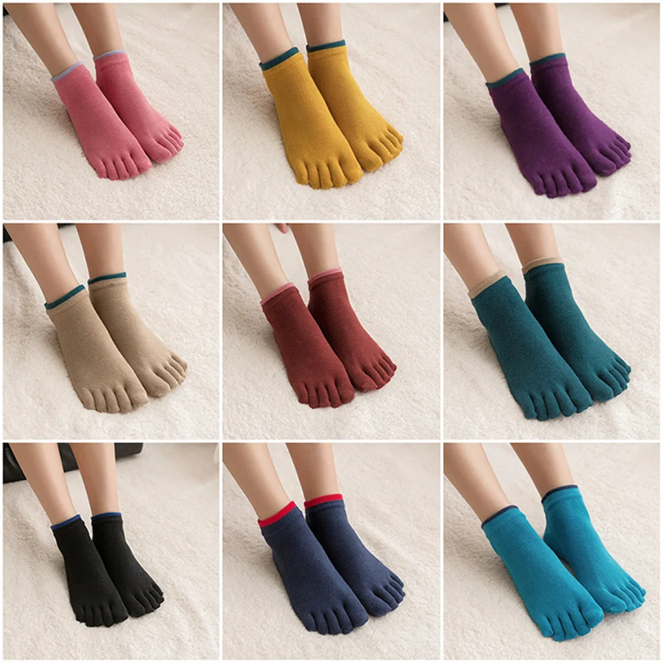 

Solid Color Women Warm Anti-slip Five Toes Cotton Yoga Pilate Socks Girls 5 Fingers Dancing Ballet Floor Ankle High Socks