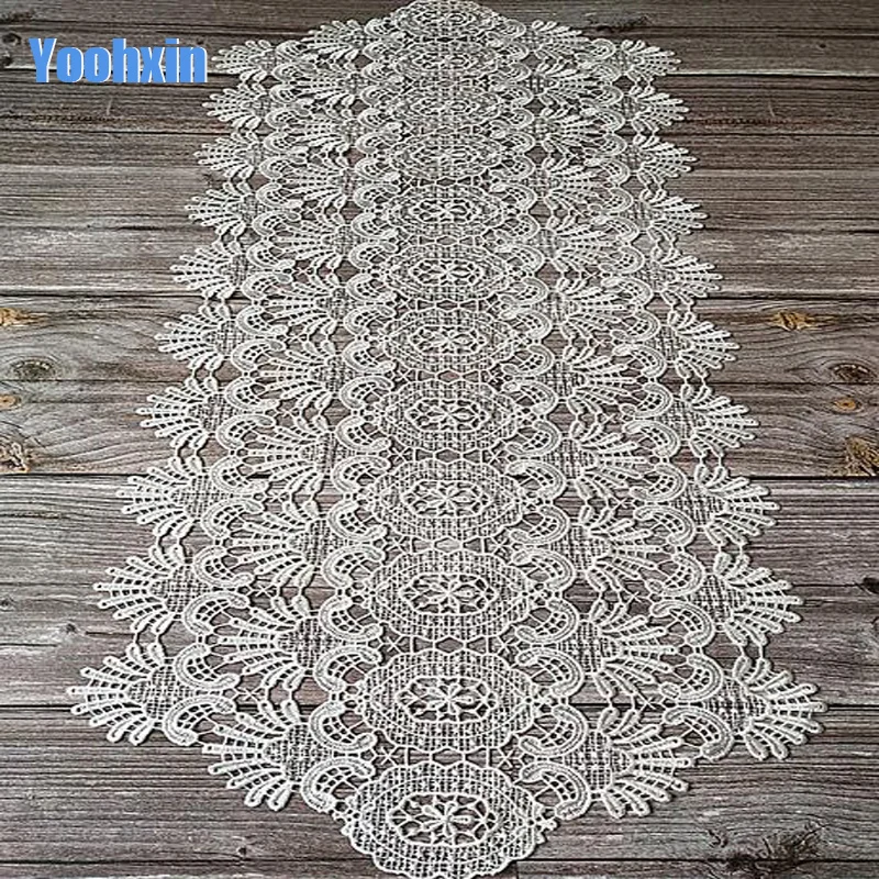 

Modern lace White Water Soluble Embroidery Bed Table Runner Cloth Cover Flag Dining Tea Tablecloth Christmas Wedding Decor