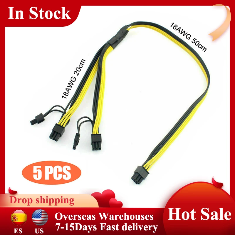 

PCI-E PCIE Splitter Cable 6Pin To Dual 8Pin 6+2Pin Graphics GPU Video Power Module Line 18AWG For Miner Mining Extension Cable