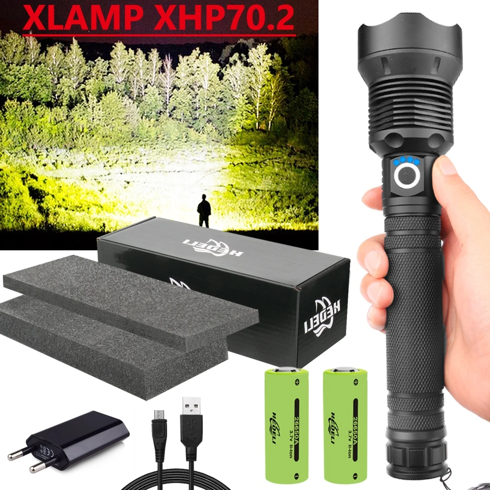 Светодиодная вспышка светильник XHP70 Usb светодиодный тактический вспышки 18650 XHP70.2