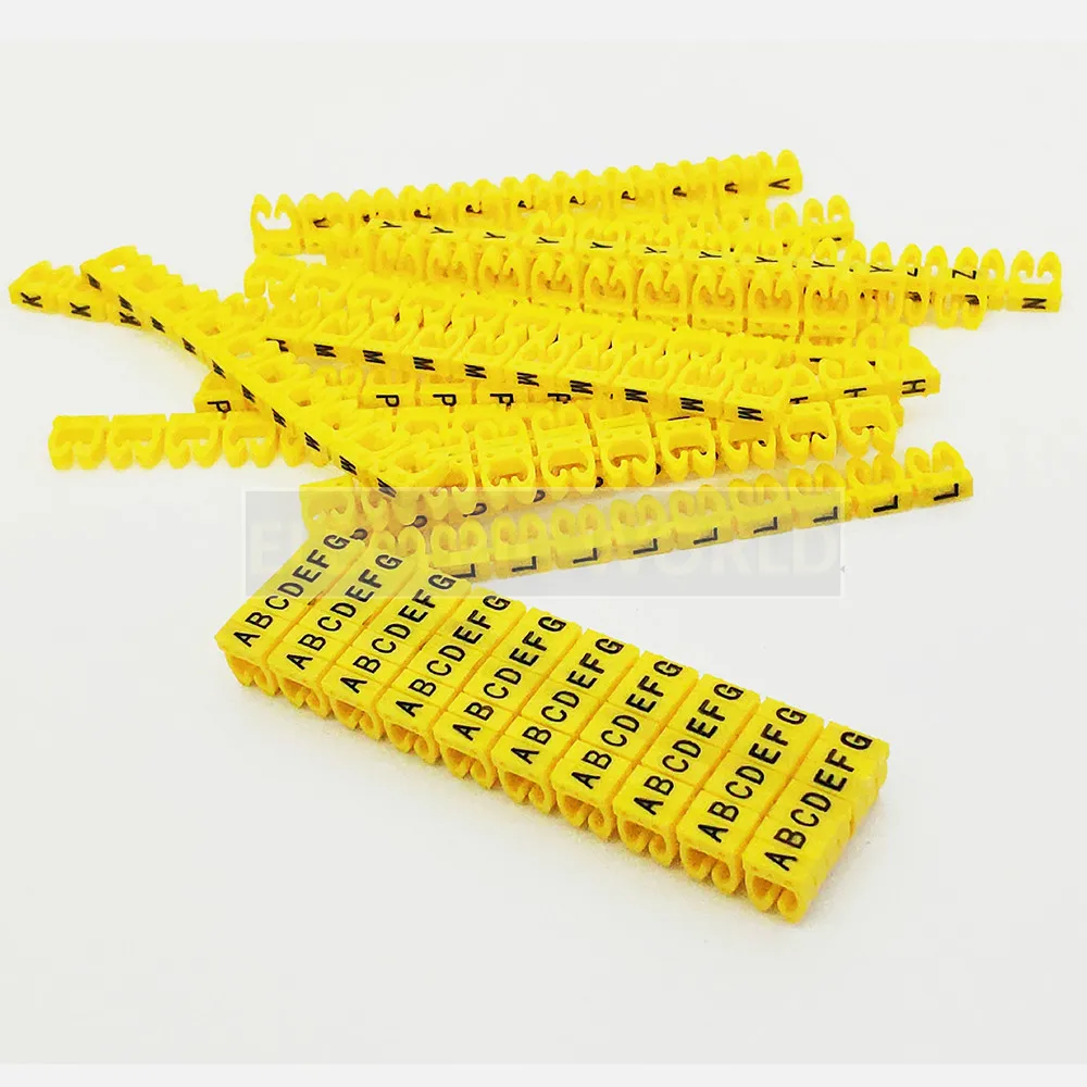 

Plastic C-type Clip on cable marker label EC-0 Wire Marker alphabit A-Z Cable Size1.5 sqmm yellow plastic cable markers