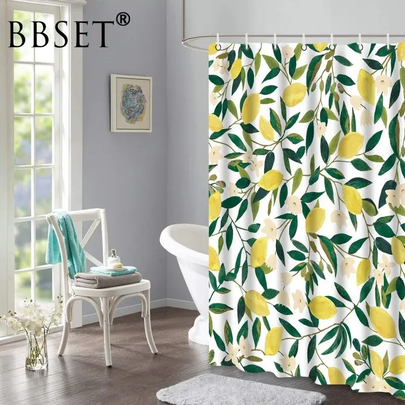 

Summer Fruit Shower Curtain Yellow Lemon Flower Green Leaves Pattern Waterproof Multi-size Douchegordijn Bathroom Decor