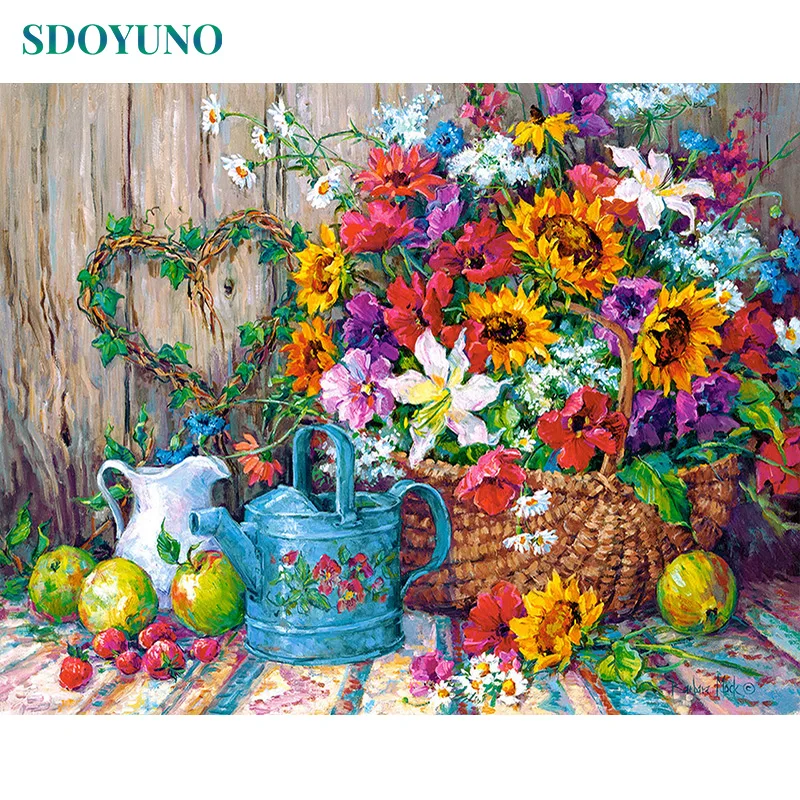 

SDOYUNO 60x75cm DIY Oil Painting By Numbers On Canvas Flowers Frameless Paint By Numbers Home Decor Wall art Coloring by numbers