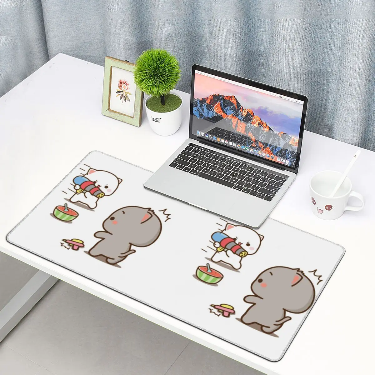 

Baby Kitten Mochi Mochi Peach Cat Attack Laptop Mouse Pad PC Mouse Mat Kawaii Manga XXL Fabric Mousepad for Gamer