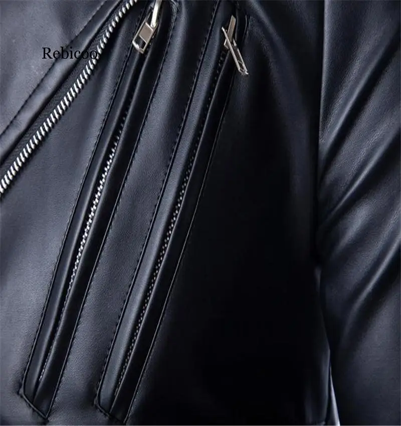 Мужская куртка из искусственной кожи с отложным воротником уличная модная