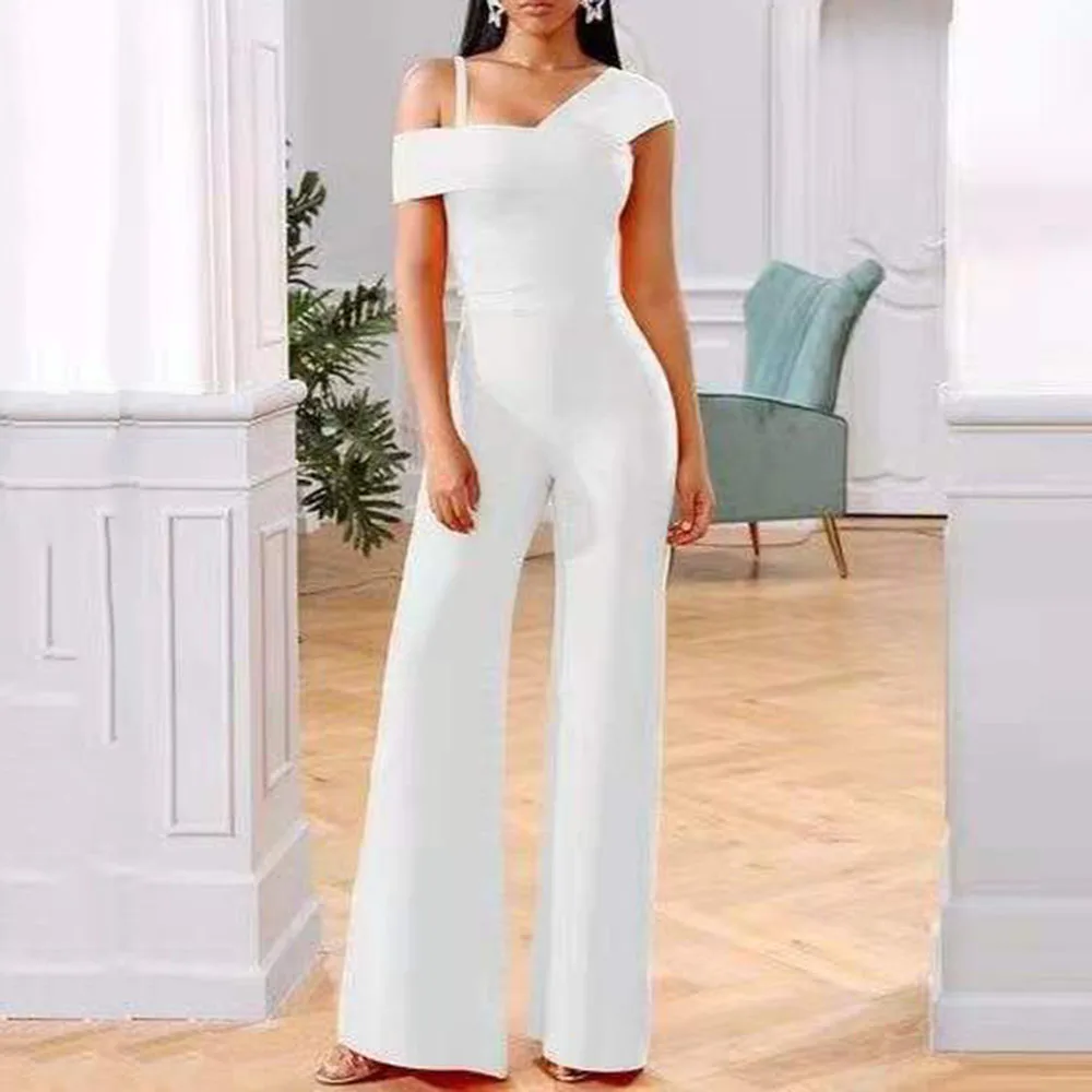 

2021 Summer New Western Style Jumpsuit Fashion Temperament Strapless High Waist Solid Color Casual Sexy Wide Leg Pants