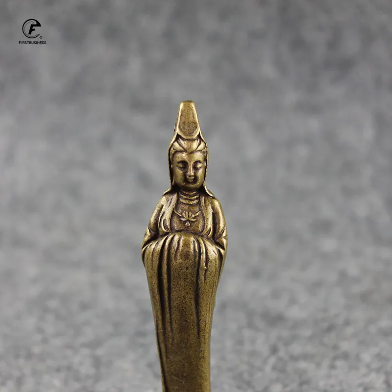 Античная Медь Статуя Гуаньинь Будды сандаловое дерево держатель для благовоний