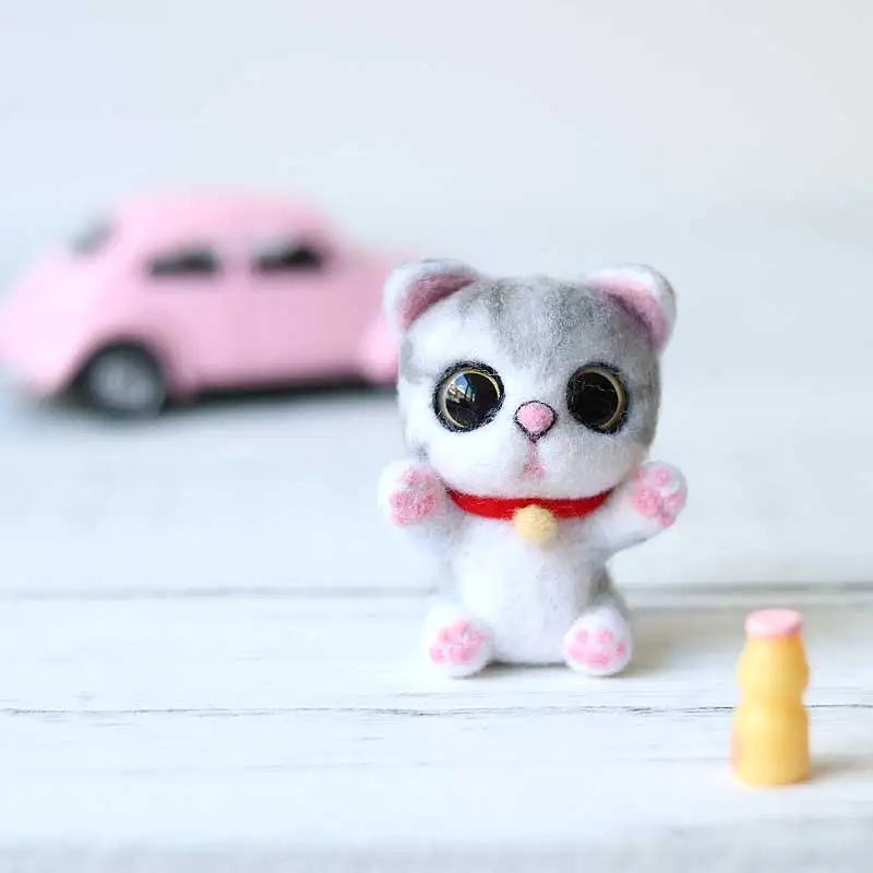 Новое поступление, милая игрушка в виде кошки с большими глазами, ручная работа, игрушка в виде животного, кукла, шерсть, игла, войлок, ручная работа, набор из шерсти, посылка, не готовая