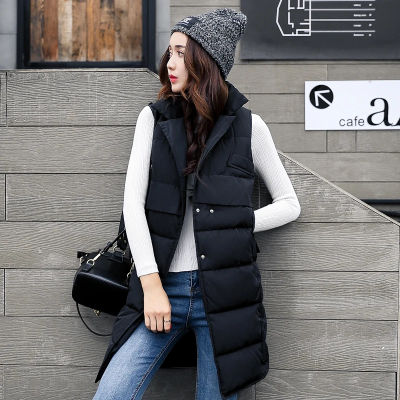 Жилет женский осенне-зимний длинный с капюшоном и карманами | Женская одежда