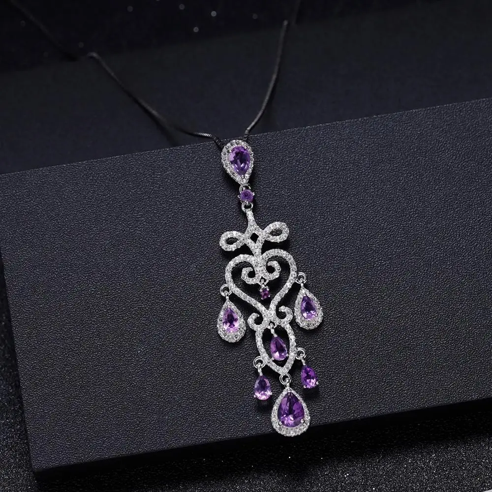 GEM'S балет 2.18Ct натуральный фиолетовый spar кулон 925 пробы серебряные ожерелья и подвески ювелирные украшения для женщин Свадебные