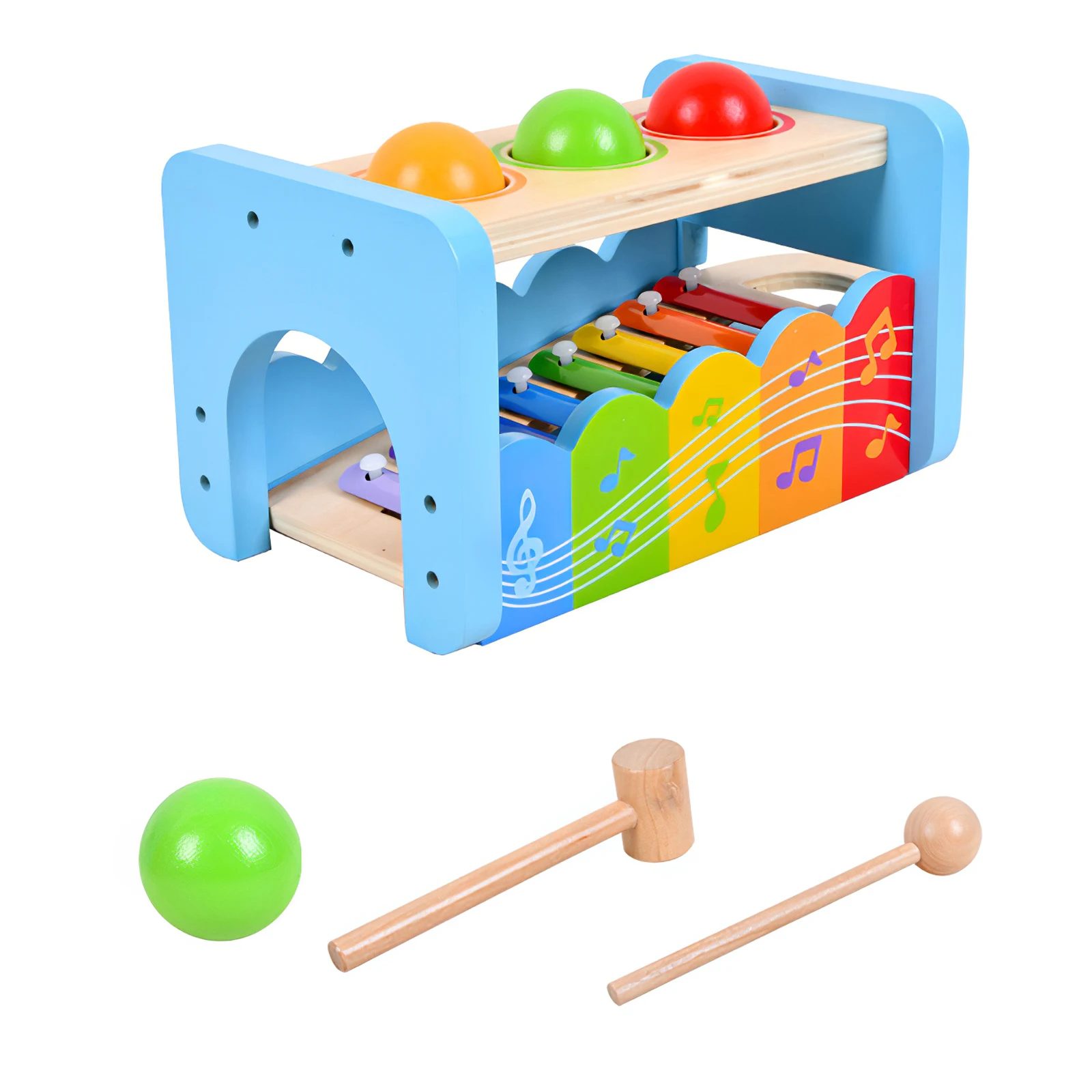 

2 In 1 Wooden Pound Whac-A-Mole Toy Kid Xylophone Early Music Color Enlightenment Motor Skill Development Montessori Musical Toy