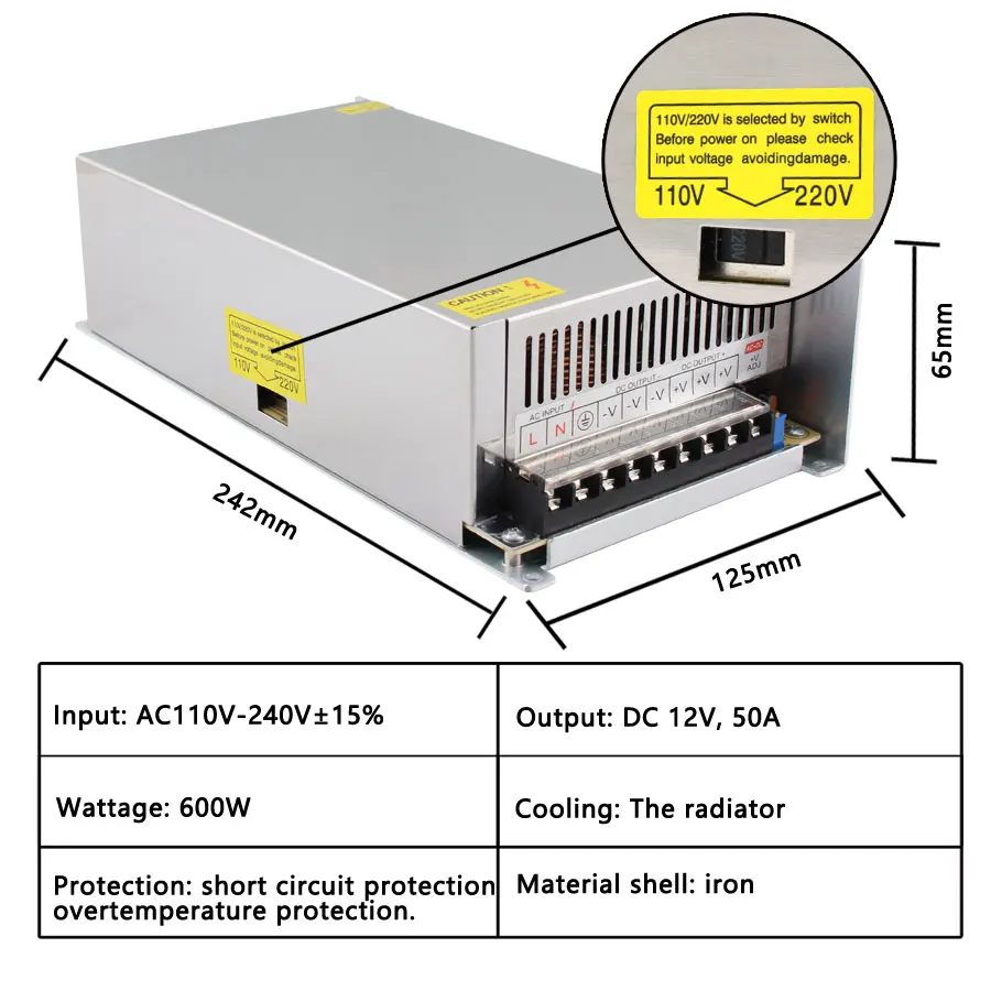 AC DC 220V TO 12V импульсный источник питания SMPS Вольт 100W 200W 300W 400W 500W 600W SMPS|Импульсный