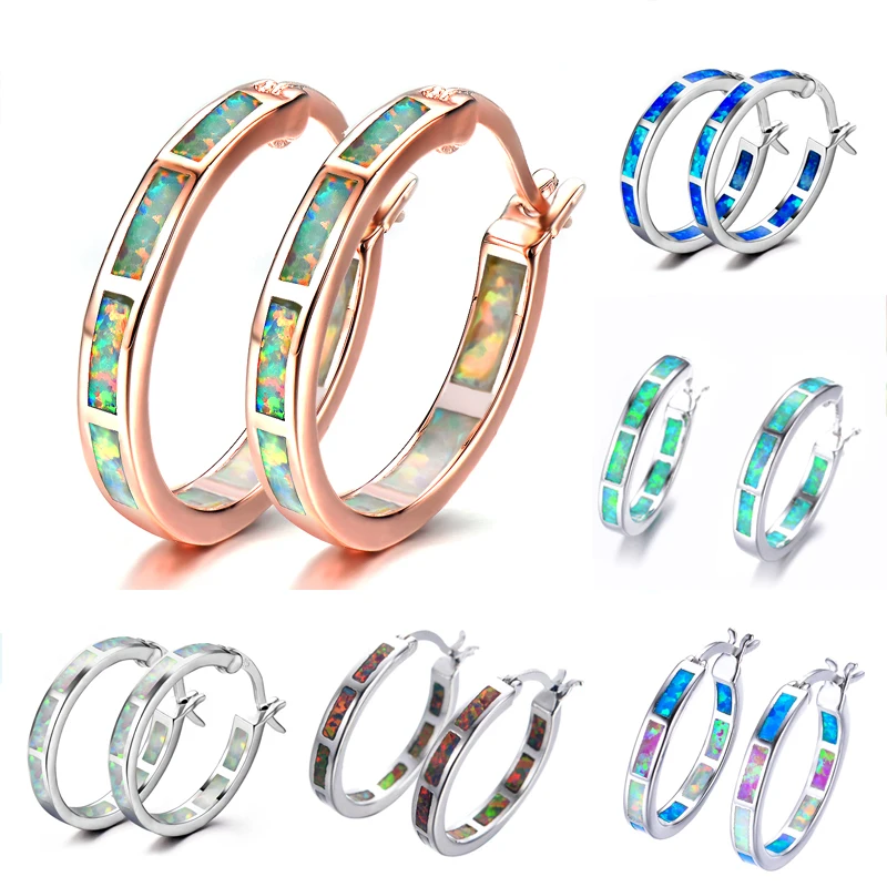 Женские серьги в стиле бохо с голубым и белым огненным опалом маленькие круглые