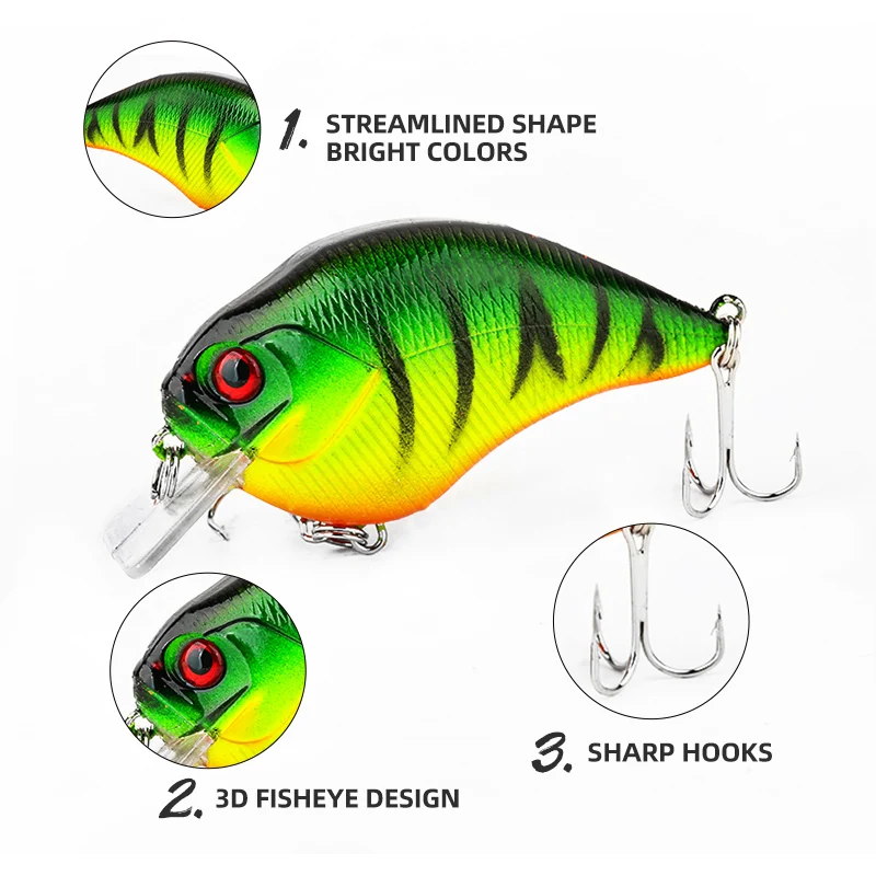 

Ardea 1pcs 75mm 15g Black Minnow Crank Floating Swimbait Wobblers Treble Hooks Pike Bass Fishing Tackle