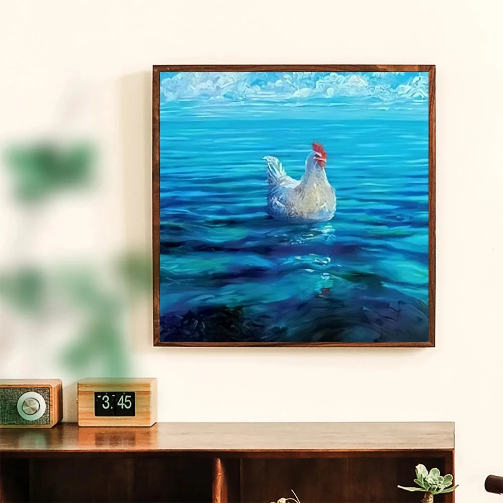 

Chicken swimming in the sea Canvas Paintings Funny Animal Posters Wall Art Picture Cuadros For Living Kids Room Home Decoration