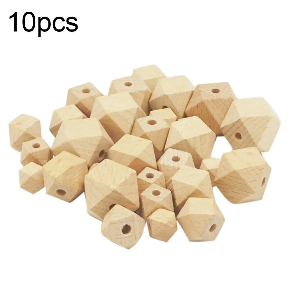 

Baby Teether Beads 10Pcs Wooden Geometric Hexagon Beads DIY Unpainted Teether Necklace Accessory Toddler Toys Baby accessories