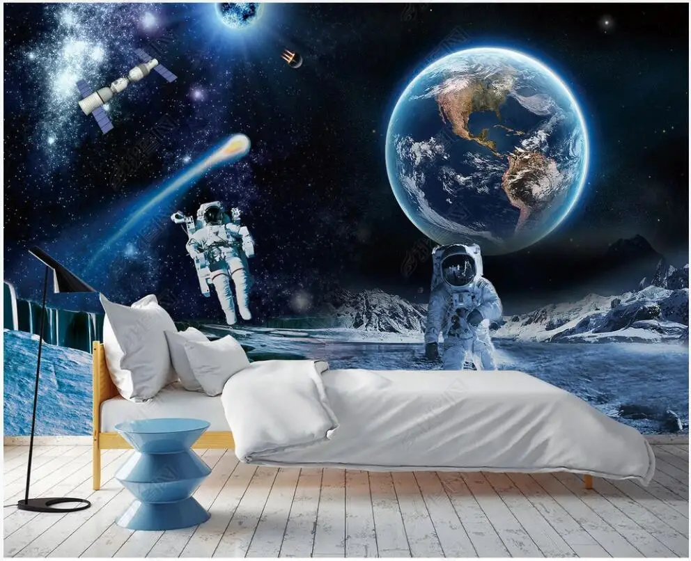 

3d photo wallpaper custom mural Cosmic astronaut landed on the moon, galaxy, earth room Wallpaper for walls in rolls home decor