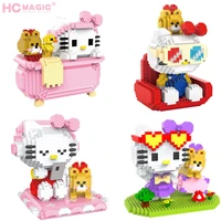 hc magic kawaii cat micro building block cartoon music travel cute kitty figure 3d model mini bricks toys for christmas gifts