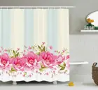 Винтажная занавеска для душа с розовыми пионами, бордюр на вертикальной полоску, свадебный дизайн, Фотоштора водонепроницаемые шторы для ванной s