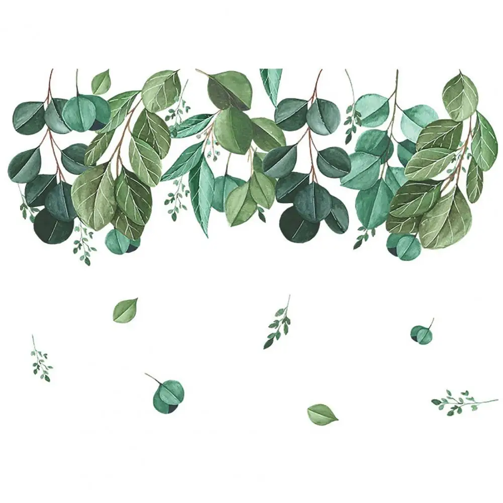 

2Pcs/Set Pastoral Green Branches Leaves Wall Sticker Shop Living Room Home Decal