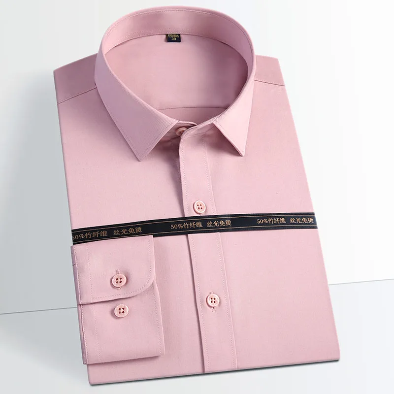 

Men's Comfortable - Soft & Smooth Bamboo-fiber Shirts Pocket-less Design Business Long Sleeve Standard-fit Non-iron Dress Shirt