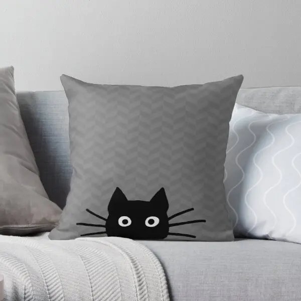 

Black Cat Face Printing Throw Pillow Cover Customizable Square Anime Case Sofa Waist Car Bed Office Fashion Pillows not include